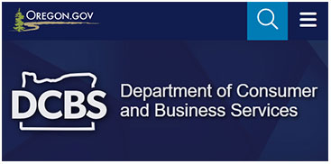 Screenshot of a mobile view of the DCBS homepage showing the main menu icon (three horizontal lines) in the top right corner.