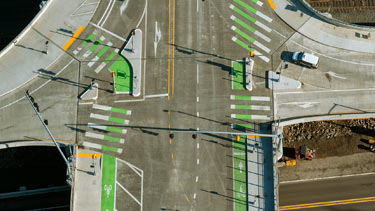 Closeup of interchange on Sellwood Bridge in Portland