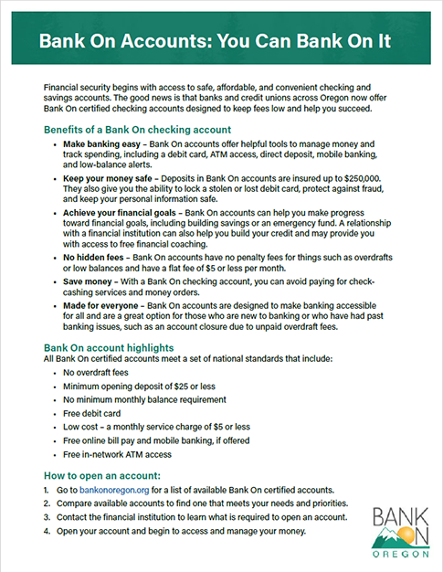 Image of brochure cover: Bank On Accounts: You Can Bank On It