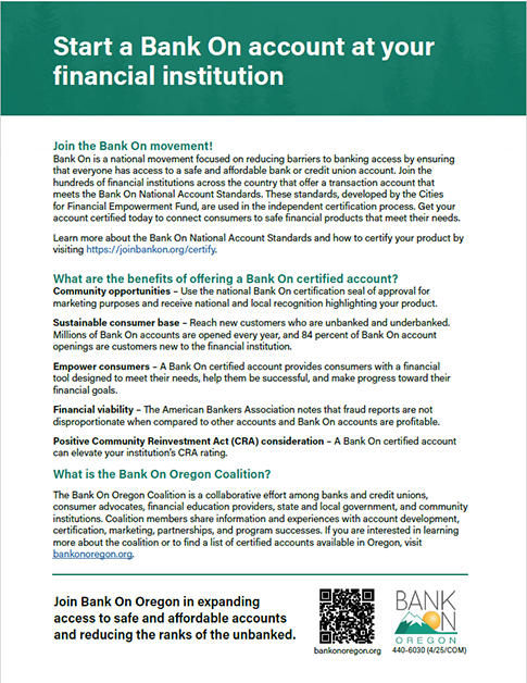 Image of brochure  cover: Start a Bank On account at your financial institution