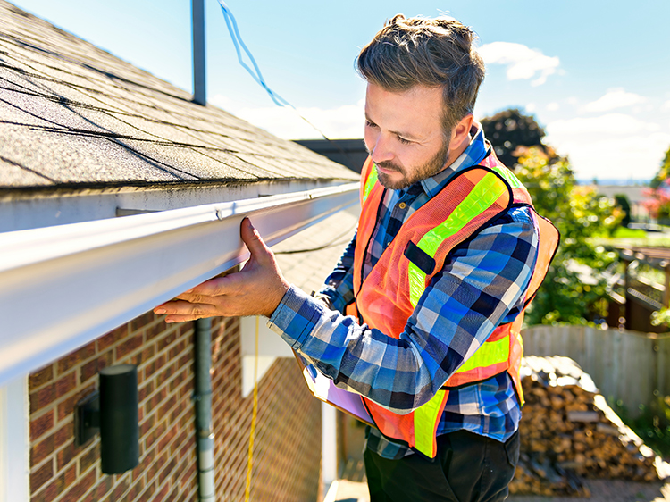 Contractor working on gutters