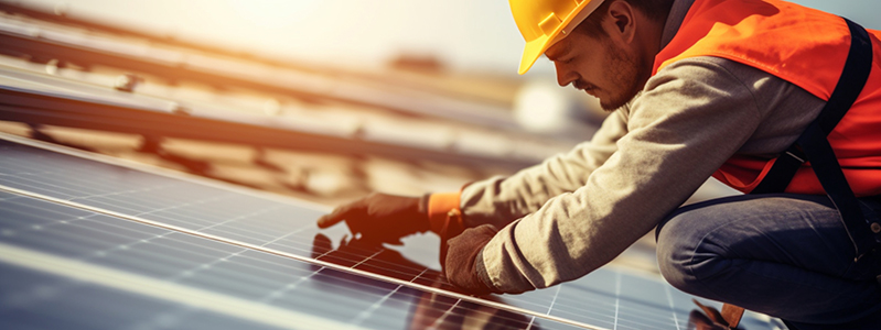Contractor working on solar panels