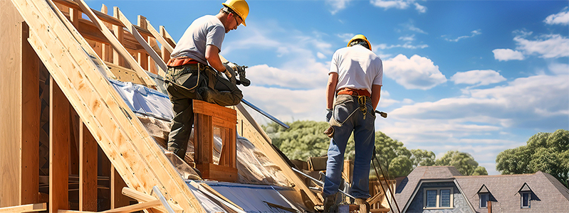 Roofing contractors at work