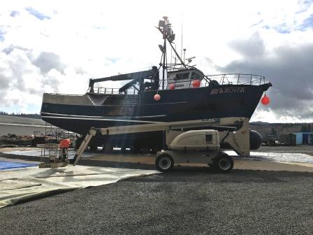A boat in a drydock