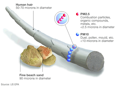 PM compared to human hair and sand