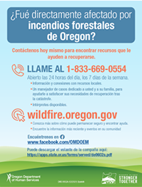 ¿Le han afectado los incendios forestales de Oregon? Llame al 1-833-669-0554