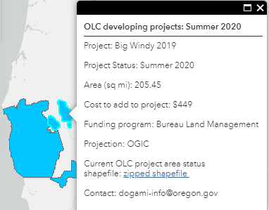 OLC developing projects popup