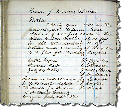 example Baker 1871 County mining claim