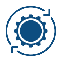blue icon setting cog with circular arrows to represent internal agency resources and procurement