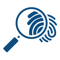 blue icon of magnifying glass look at fingerprint impression