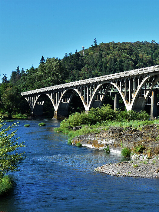Bridge crossing waterway.