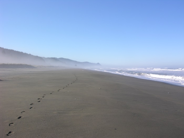 Footprints on the beach near Gold Beach
