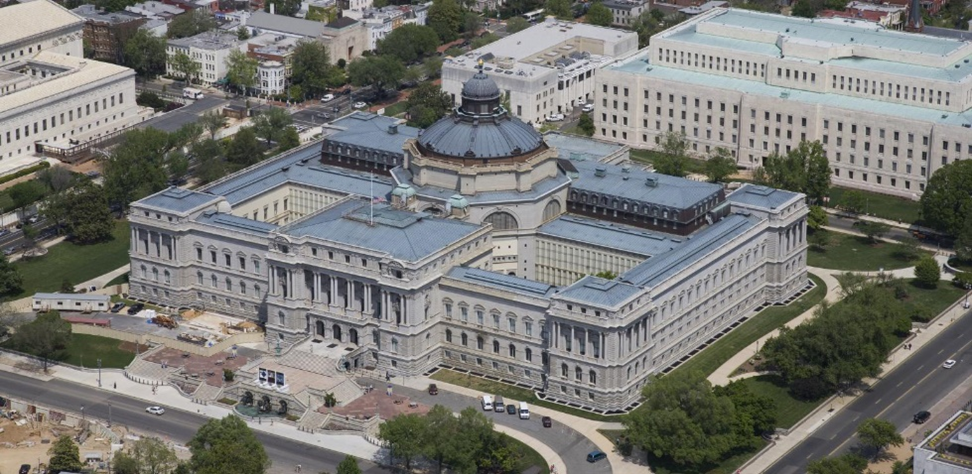 Aerial view from the southwest of the Library of Congress Thomas Jefferson Building, Washington, D.C.