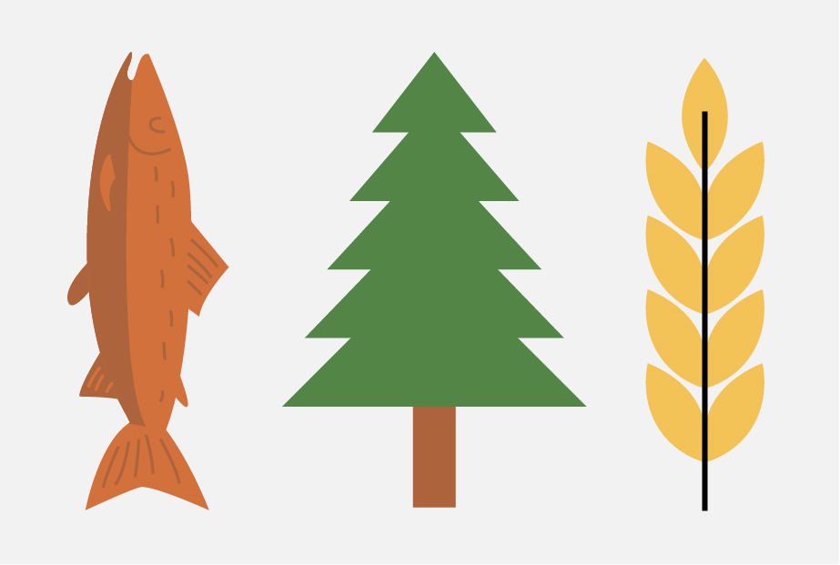Fish, tree, and leaves