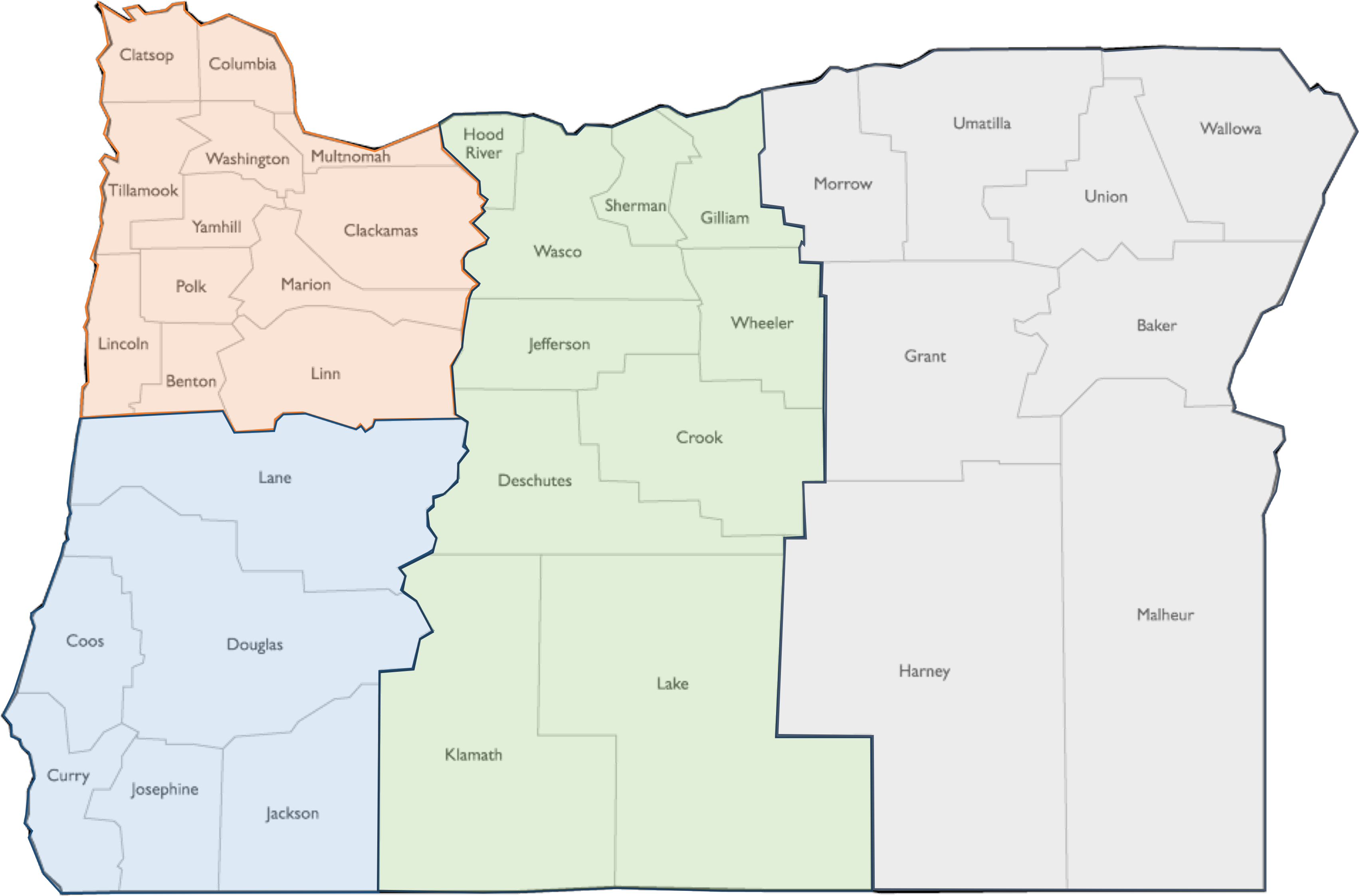State map with coordinator regions identified