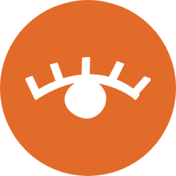 Orange circle with white eye icon within