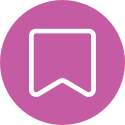 Pink circle with white bookmark icon within