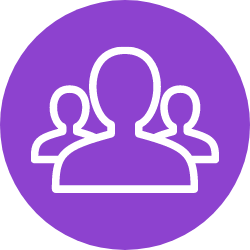 Purple circle with 3 people icon within