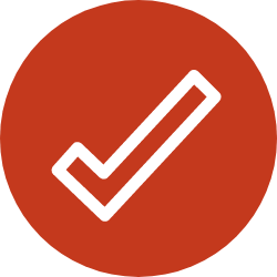 Red circle with white checkmark icon within