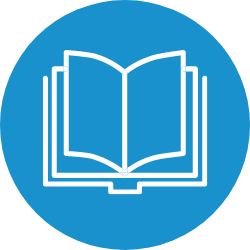 Blue Circle with white book icon inside