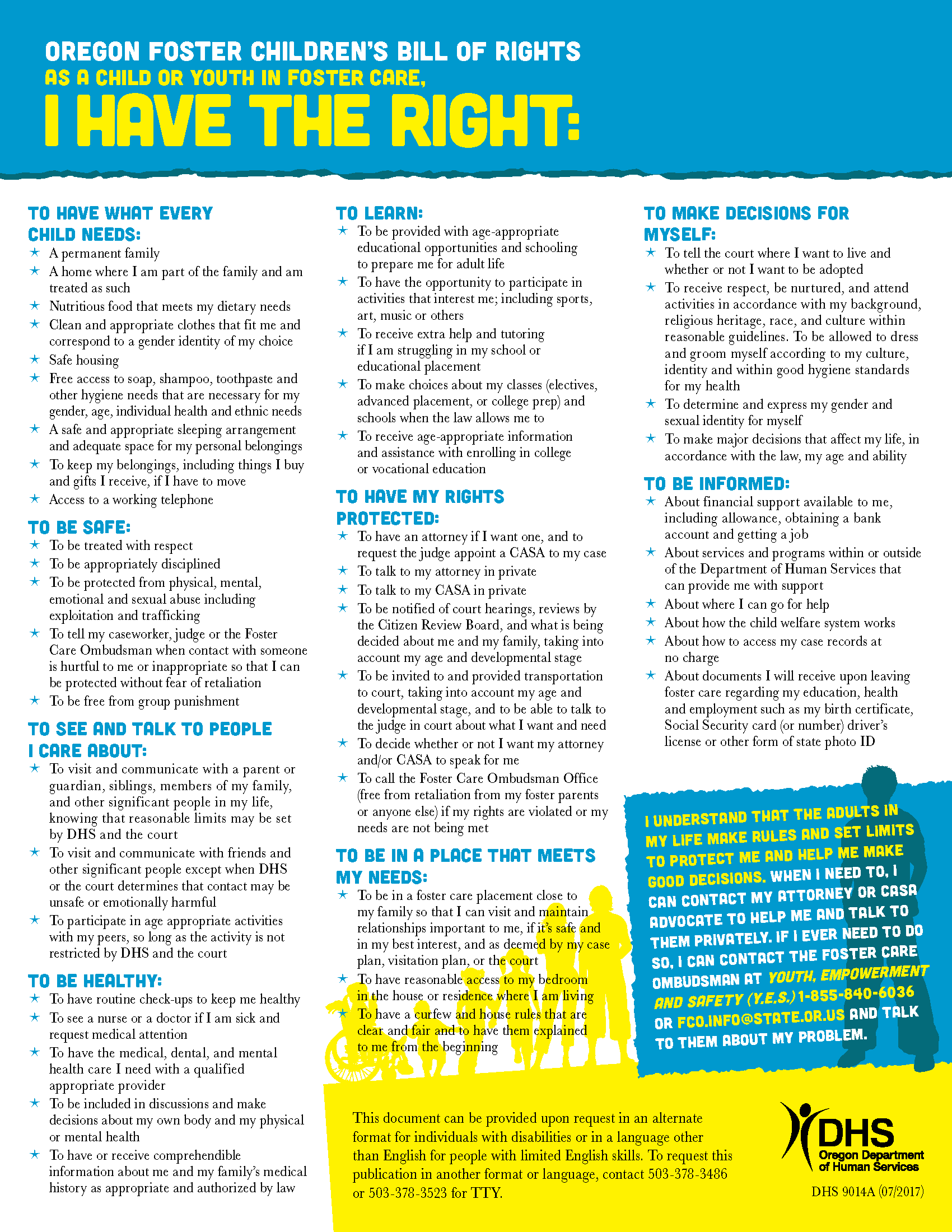 Foster Children Bill of Rights poster outlining rights and responsibilities.