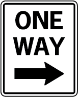 one way sign with black arrow pointing to the right