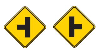 side road signs showing t intersection ahead