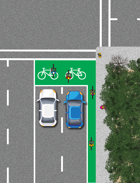 a bike box: green box with bike images in whilte across it 