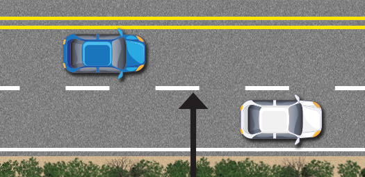 broken white line seperates lanes of traffic