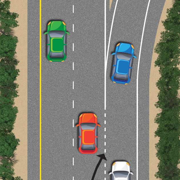 short dotted while line at the starte of a freeway exit