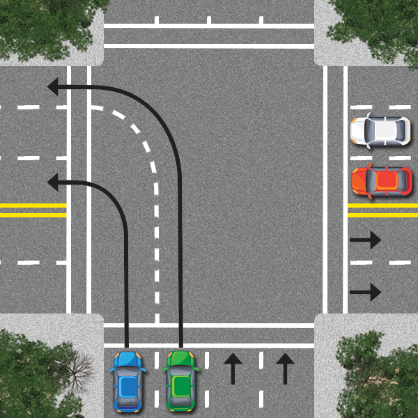 dual left or right turn lanes