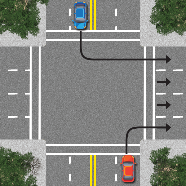 left or right turn on to a two-way road