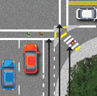 white lines to mark where pedestrians cross the road