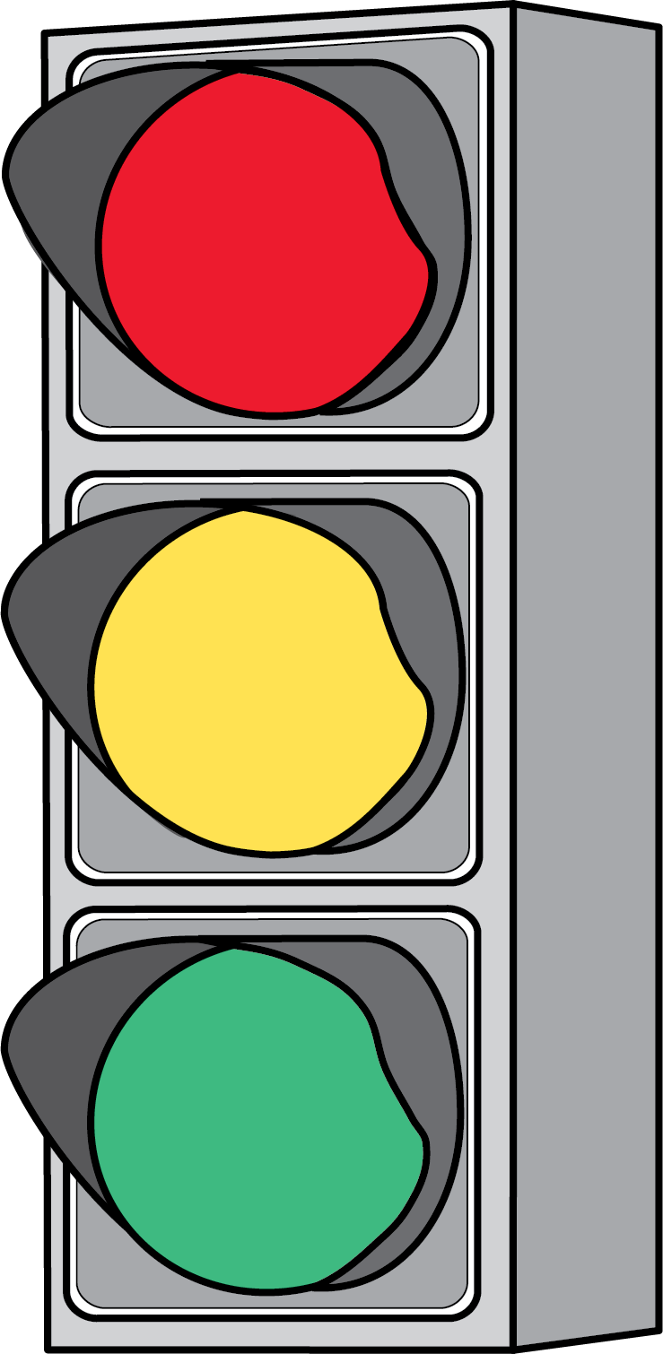 traffic signal with red, yellow and green lights