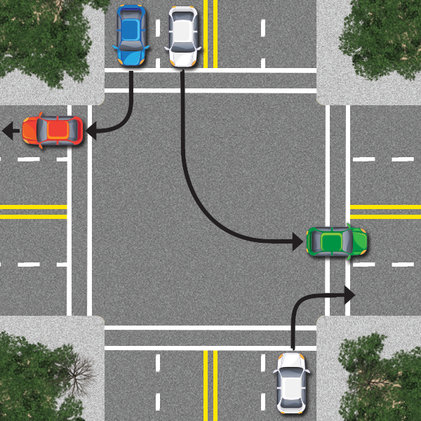 Different turns in a vehicle depending on what lane you are turning from