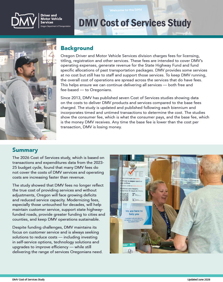Summary of DMV 2026 Cost of Services Report