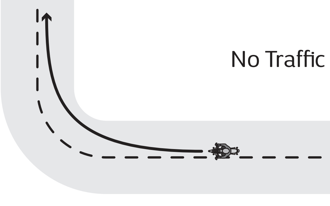 Riding a motorcycle with no traffic on a curve