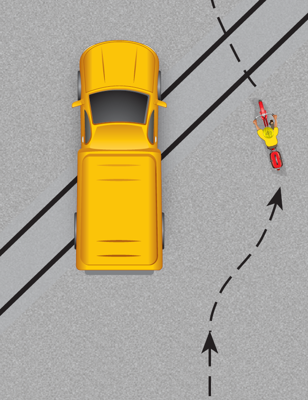 a bike crossing railroad tracks stright across so that they do not slip across the tracks.
