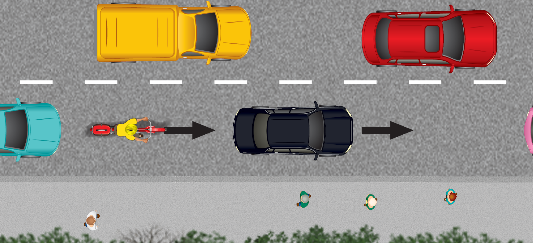 Image - Occupy more of the travel lane if it is narrow or if traffic is moving slowly diagram.