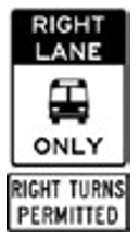 right turns permitted only for buses sign