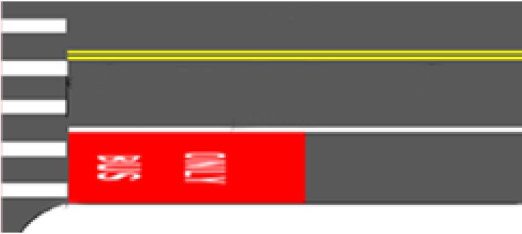 solid red lane with only buses in white letters