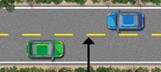 Línea amarilla discontinua. Dos autos en carriles diferentes circulan en direcciones opuestas.