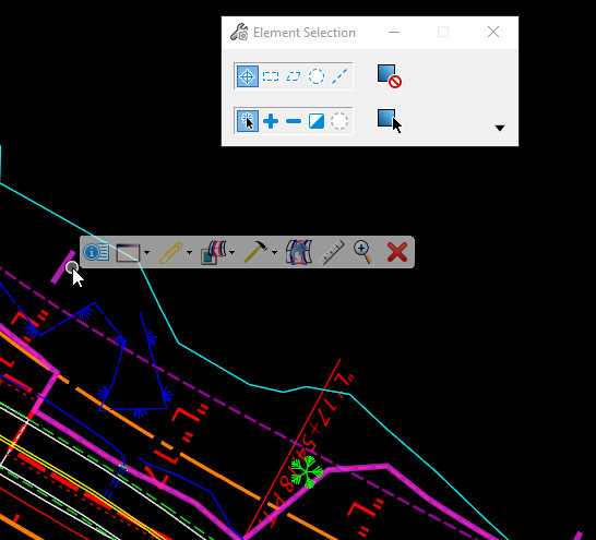 Screenshot of the Element Selection Tool Settings with Individual and New controls highlighted blue and a corridor hover menu.