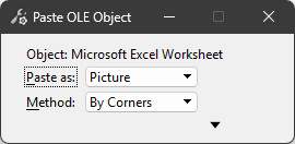 Paste From Clipboard dialog with Paste as: Picture and Method: By Corners