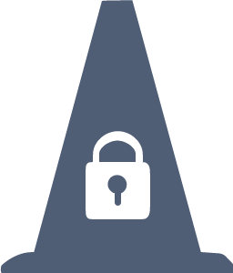 Traffic cone icon with lock icon in the middle