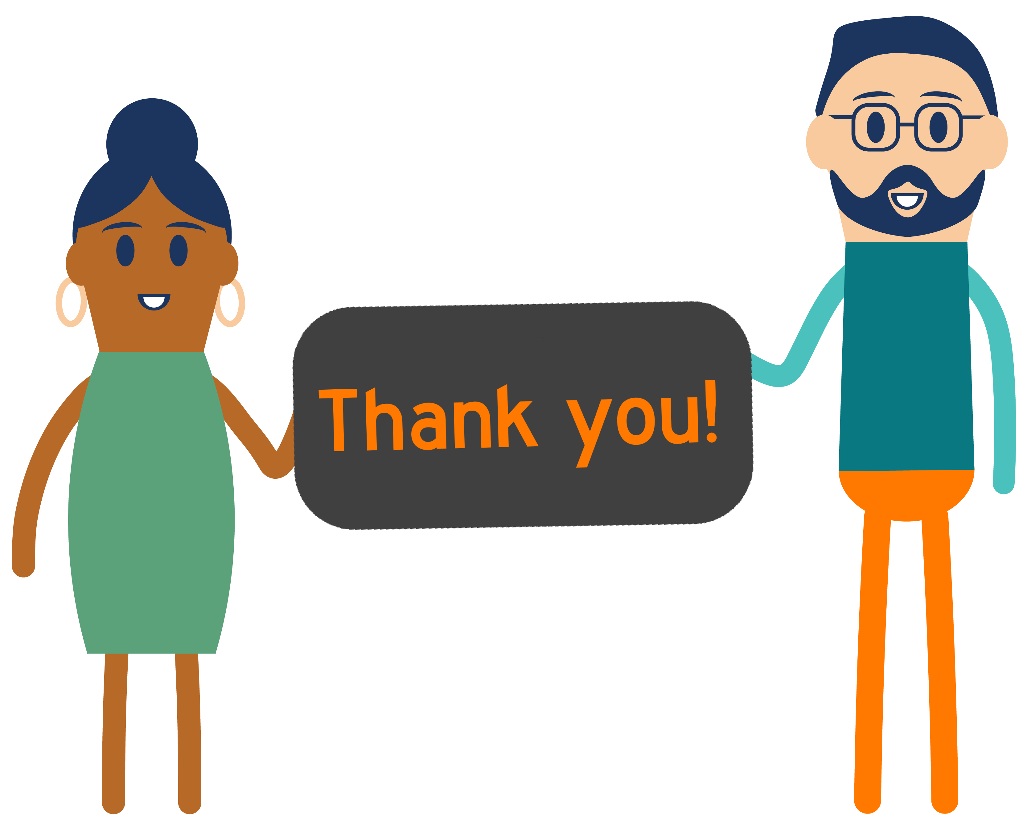 Icon of people standing next to each other holding a sign between them that reads THANK YOU