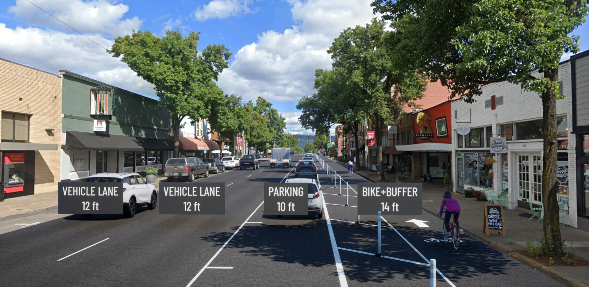picture of the roadway showing what it would look like after improvements detailed in Option 2