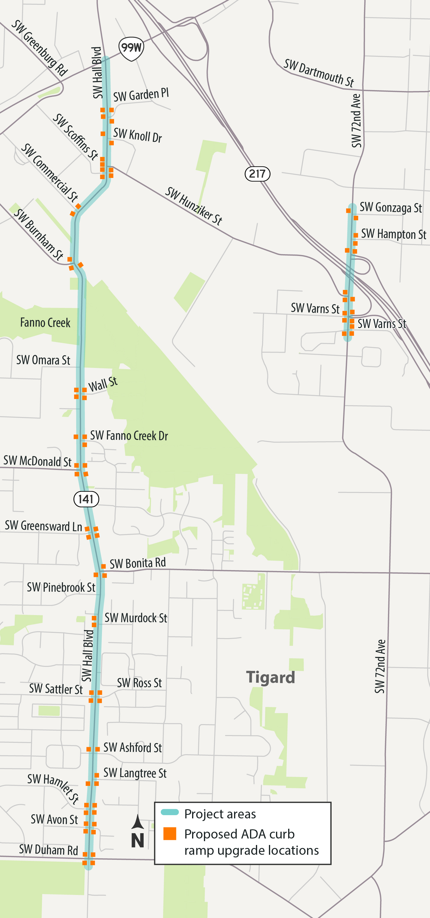 proposed curb ramps to be installed in the project area