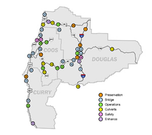 Douglas, Coos and Curry Counties STIP Project Map
