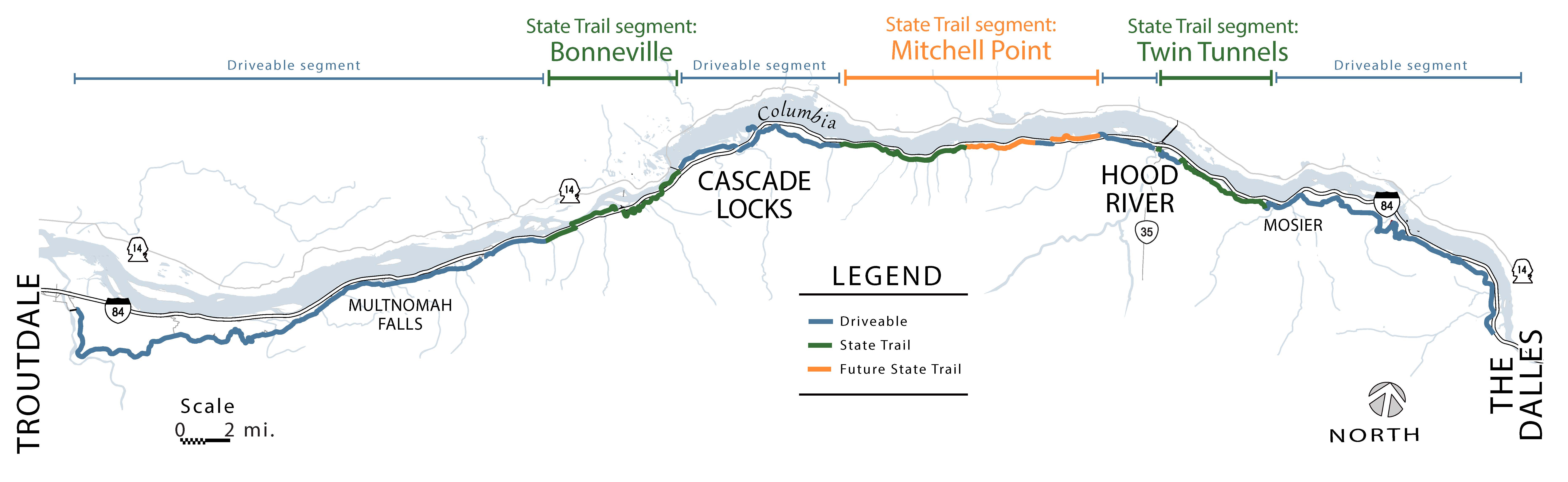 Small map of Historic Columbia River Highway Project Zones